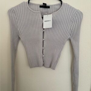 Forever 21 Gray Ribbed Cardigan